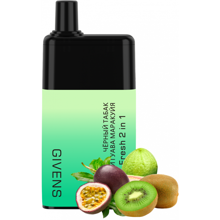 GIVENS 2в1 5000 Чёрный табак + Киви Гуава Маракуйя